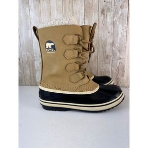 Sorel 1964 Pac 2‎ Duck Snow Boots Sz 7 Tan Leather Faux Fur Lining Waterproof